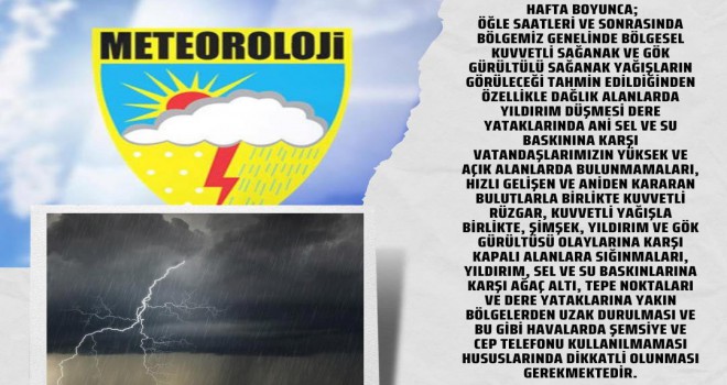 Bitlis Genelinde Hafta Boyunca Sürecek Olan Kuvvetli Yağışlar İçin Uyarı