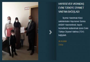 Tatvanlı hayırsever vatandaş, Türkiye Diyanet Vakfı’na evini bağışladı