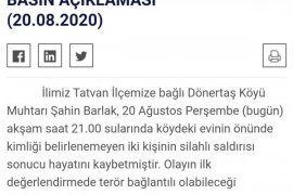 Dönertaş Köyü Muhtarı Şahin Barlak, Silahlı Saldırı Sonucu Hayatını Kaybetti