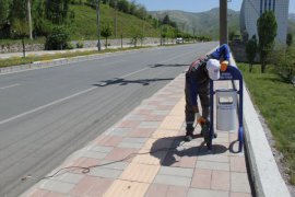 Bitlis Belediyesi kaldırımlara çöp kovası yerleştiriyor