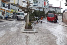 Ahlat’taki caddeler ilaçlı suyla yıkandı