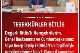 AK Parti Bitlis İl Başkanı Nesrullah Tanğlay’ın teşekkür mesajı