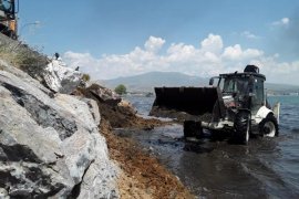 Tatvan sahilinde iş makineleri ile temizlik çalışması başlatıldı