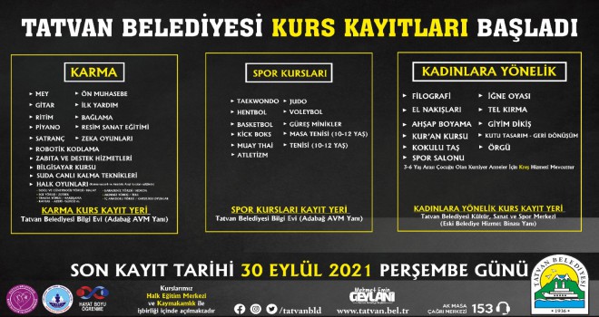 Tatvan’da 7 Farklı Kurs İçin Kayıtlar Başladı