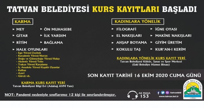 Tatvan Belediyesi Tarafından 15 Farklı Kurs Açılıyor