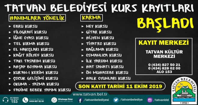 Tatvan Belediyesi 22 farklı kurs açacak