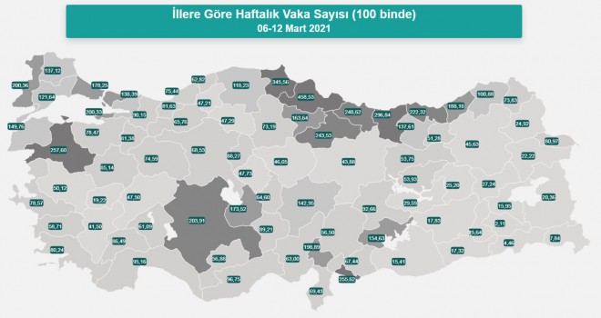 İllere Göre Haftalık Vaka Sayısının Güncel Hali Paylaşıldı