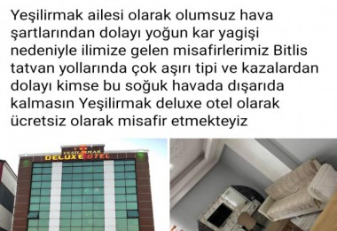 Yeşilırmak Hotel, Yolda Kalanları Ücretsiz Misafir Edeceğini Duyurdu