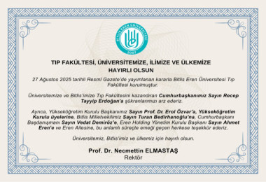 Erdoğan imzaladı, Bitlis Eren Üniversitesi'nde tıp fakültesi kuruldu