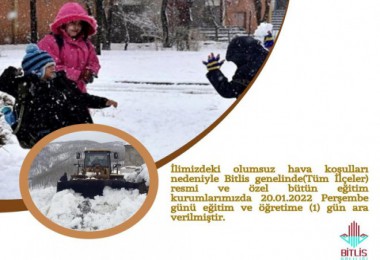 Bitlis'te Yoğun Kar Yağışı Nedeniyle Eğitime Bir Gün Ara Verildi