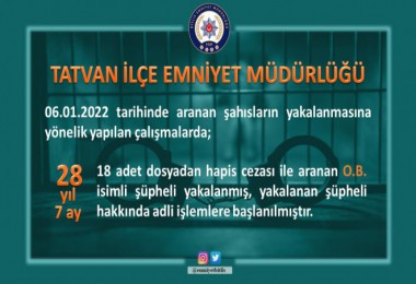 Bitlis’te 28 Yıl 7 Ay ve 12 Yıl 6 Ay Hapis Cezası Bulunan İki Şahıs Yakalandı