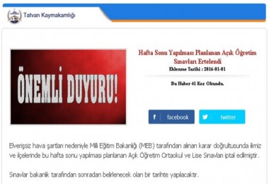 Açık Öğretim Sınavları Bitlis'te ertelendi.