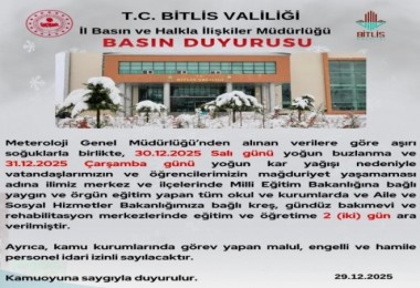 Bitlis'te Okullar 2 Gün Tatil